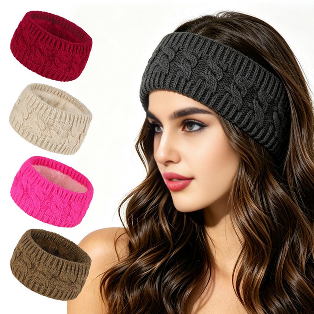 Fleece Ear Warmer Band - Elastisches gestricktes Haarband, Winter-Ohrenwärmer für Frauen,