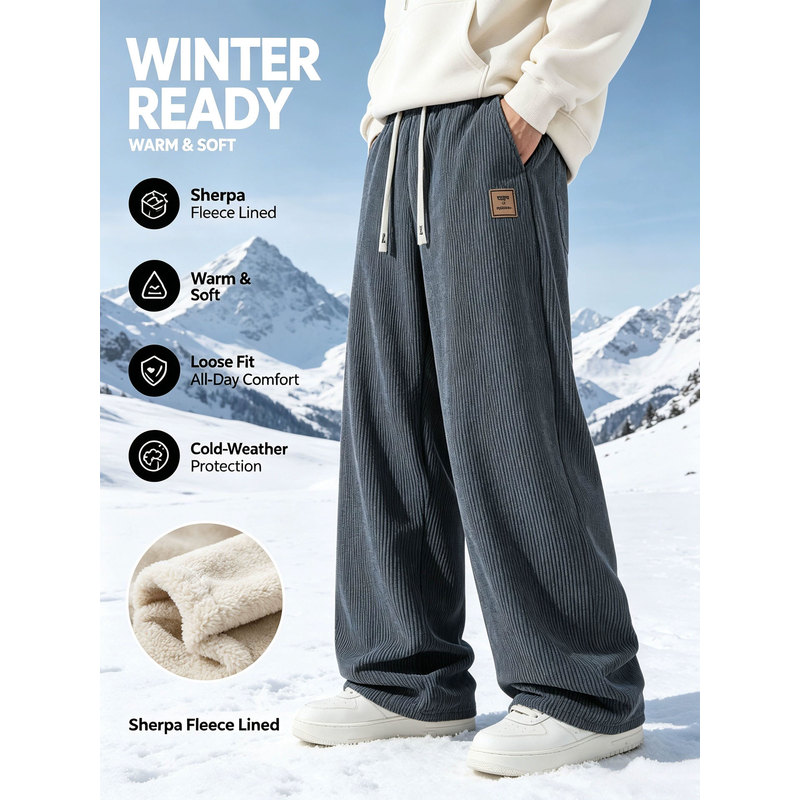 Corduroy Pant Warm - Herren-Wintersport-Hose aus Cord, Gerade Geschnittene Verdickte