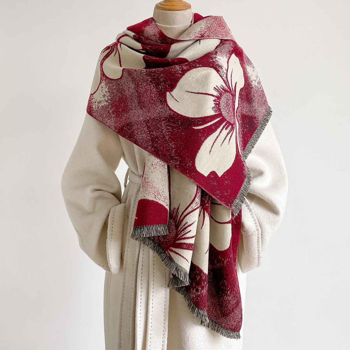 Cashmere Pashmina Wrap - Damen-Schal aus Kaschmir-Imitat mit Fransen, Dicker
