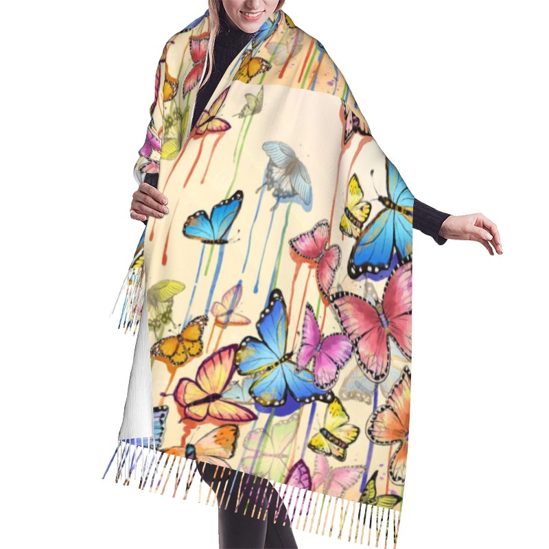 Cashmere Pashmina Wrap - Retro-Schmetterling-Winter-Kaschmirschal für Damen, Luxus-Print, weiblicher Schal,