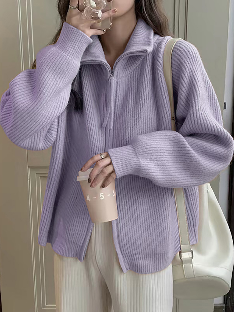 Wool Coat Peacoat - Herbst-Winter Damenmode Strickwaren Cardigan 2026 Reißverschluss-Pullover